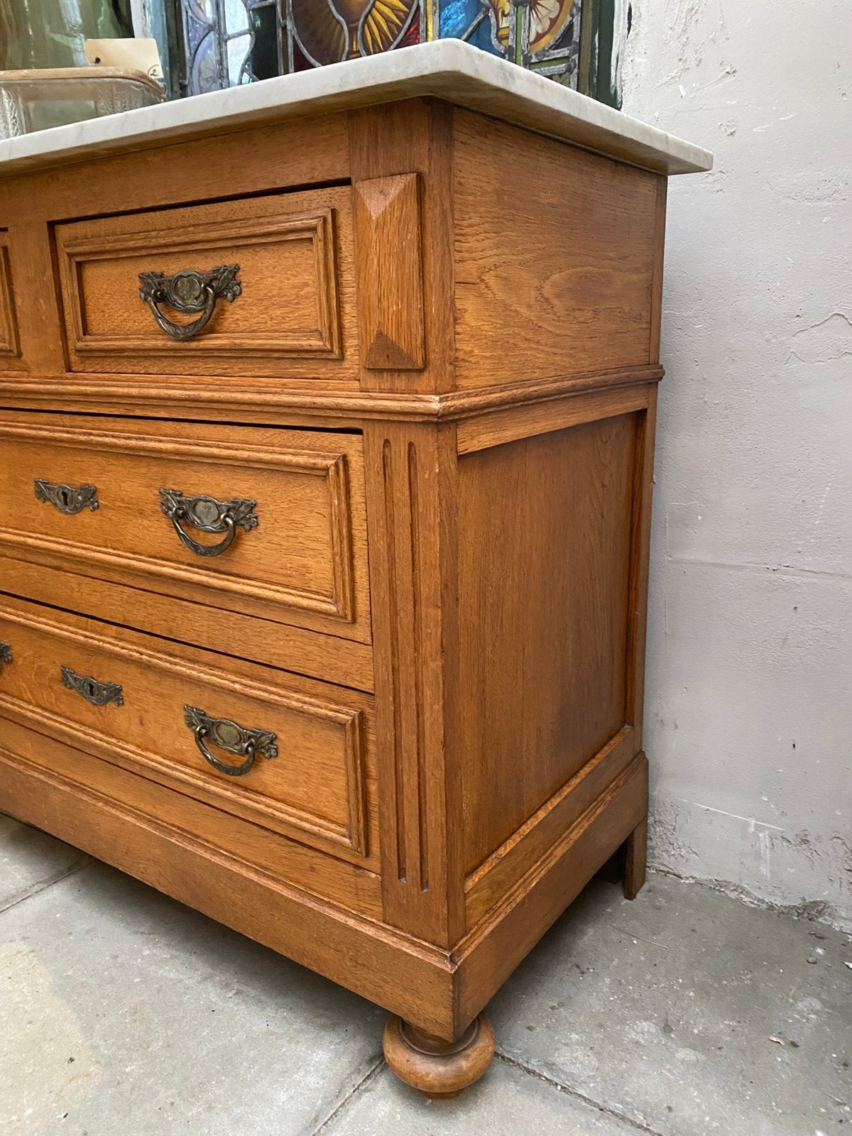 Brocante Franse ladekast commode kast met marmer, Ophalen