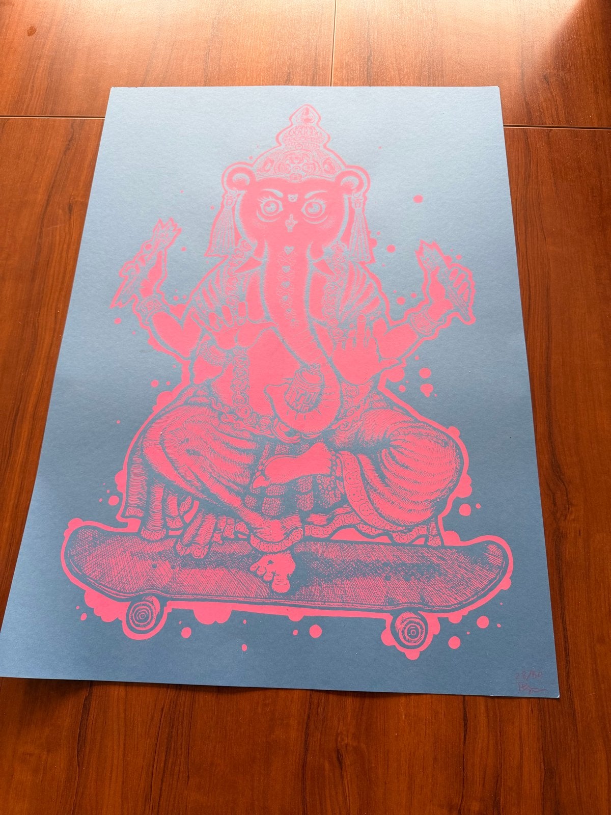 Zeefdruk Phillip Jordan gesigneerd - Ganesha op Skateboard, Gelimiteerde oplage, Ophalen of Verzenden, Personages en Fantasiefiguren
