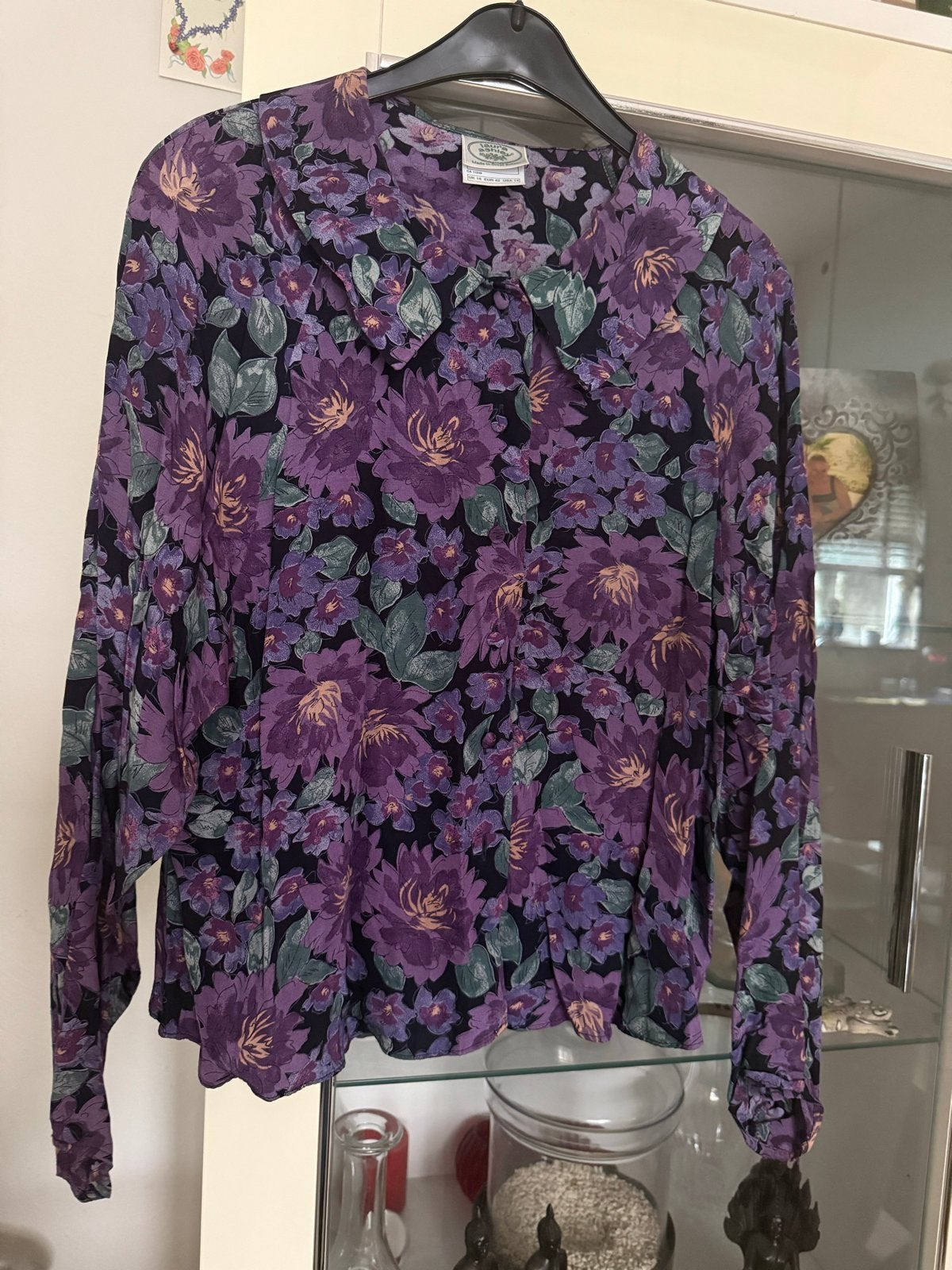 Vintage Laura Ashley Blouse - Paars Bloemenpatroon maat 42, Ophalen of Verzenden, Zo goed als nieuw, Maat 42/44 (L), Paars