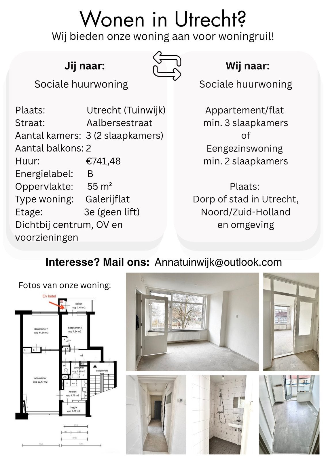 woningruil sociale huur Utrecht, Ophalen of Verzenden, Zo goed als nieuw, Eenpersoons, Stapelbed