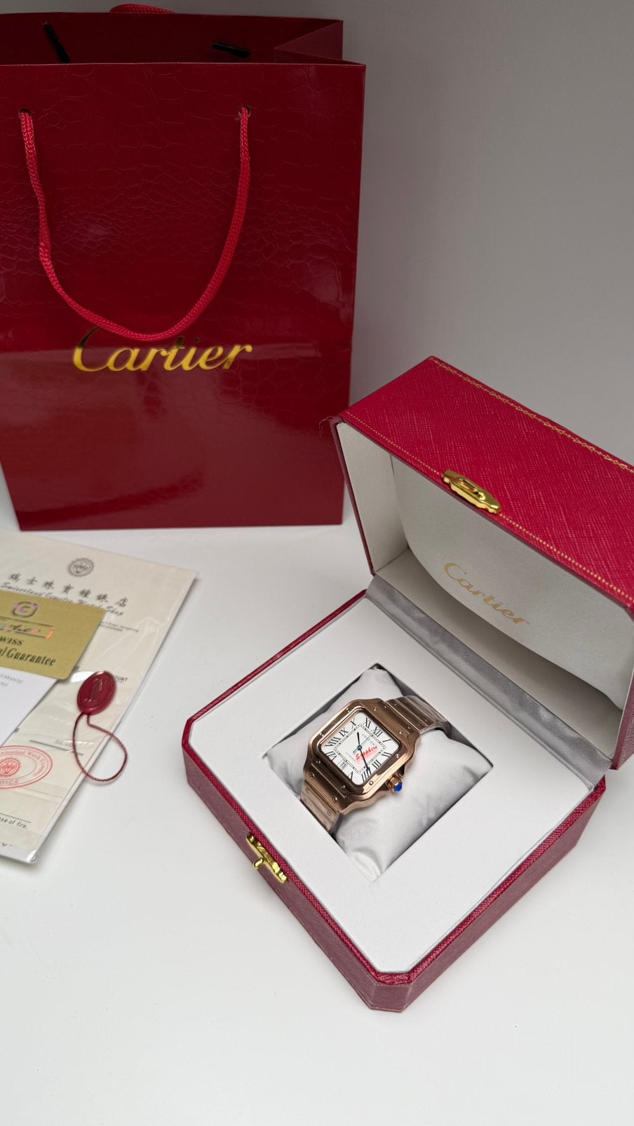 Cartier Santos de Cartier Rose 40MM Horloge, Wit, Nieuw, Ophalen of Verzenden, Waterdicht
