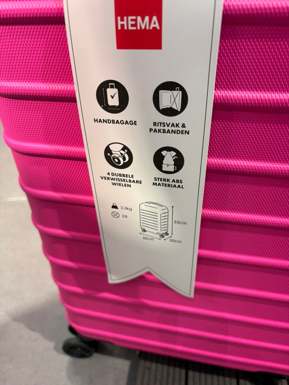 hema  handbagage koffer nieuw! 33 liter roze, Sieraden, Tassen en Uiterlijk, Koffers, Ophalen of Verzenden, Nieuw, Hard kunststof