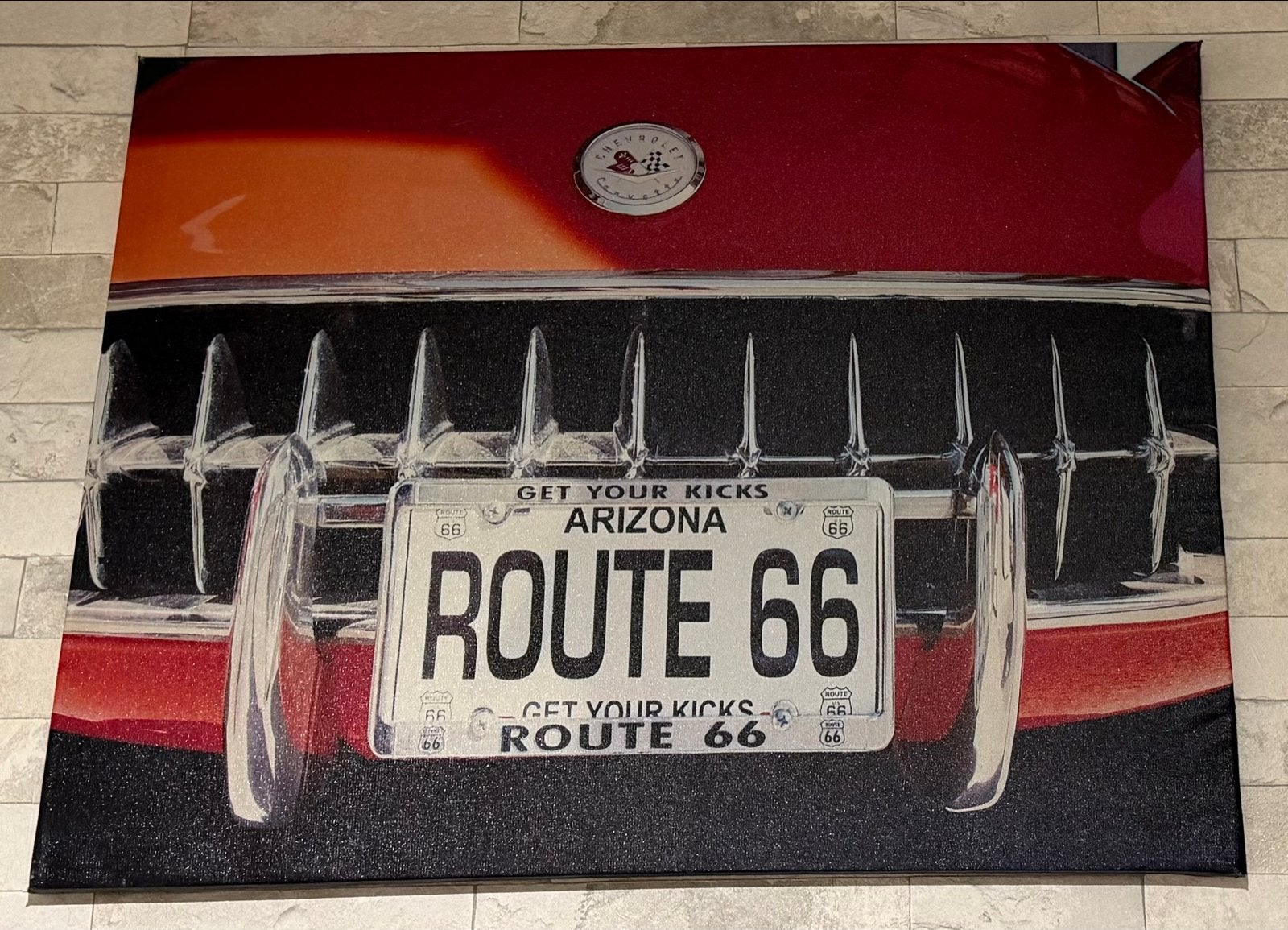Canvas schilderij Route 66 - Klassieke auto, Huis en Inrichting, Ophalen of Verzenden, Zo goed als nieuw, 75 tot 100 cm, Print