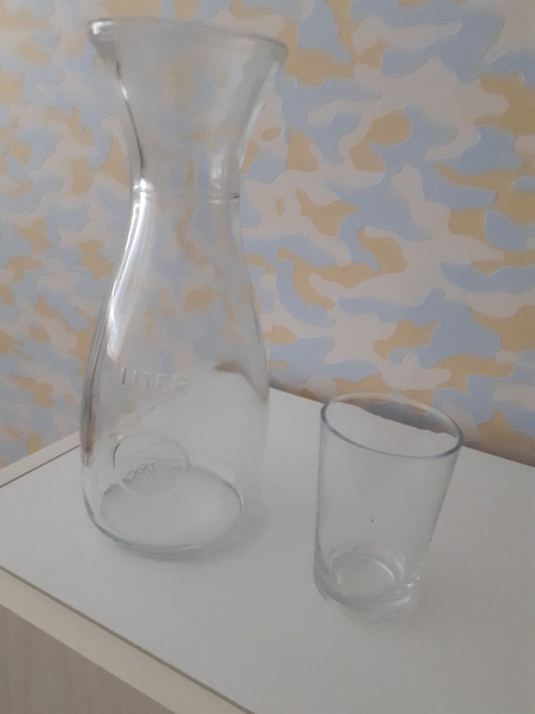 Karaf met 6 glazen. Nooit gebruikt., Ophalen, Glas of Glazen, Nieuw, Glas