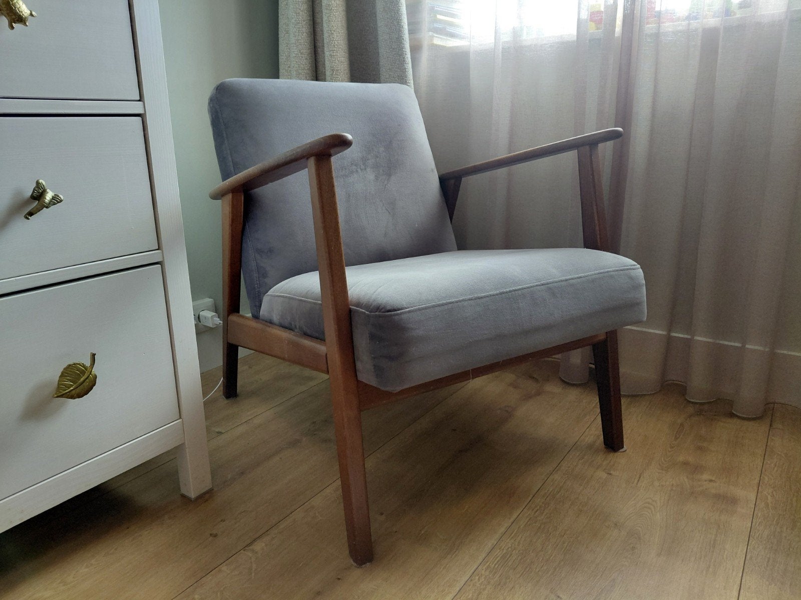 Ikea Ekenäset fauteuil - grijs met houten frame, Ophalen, Gebruikt, Modern, Scandinavisch, 75 tot 100 cm