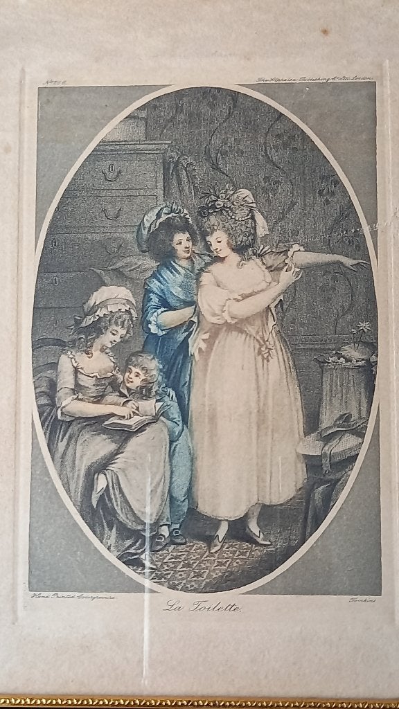 La Toilette mooie antieke ingelijste gravure uit Frankrijk., Ophalen of Verzenden