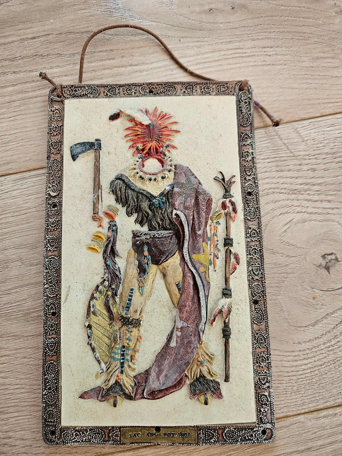 Wanddecoratie Indiaan - Reliëf - 24x15 cm, Wanddecoratie, Op te hangen, Meerkleurig, Overige materialen