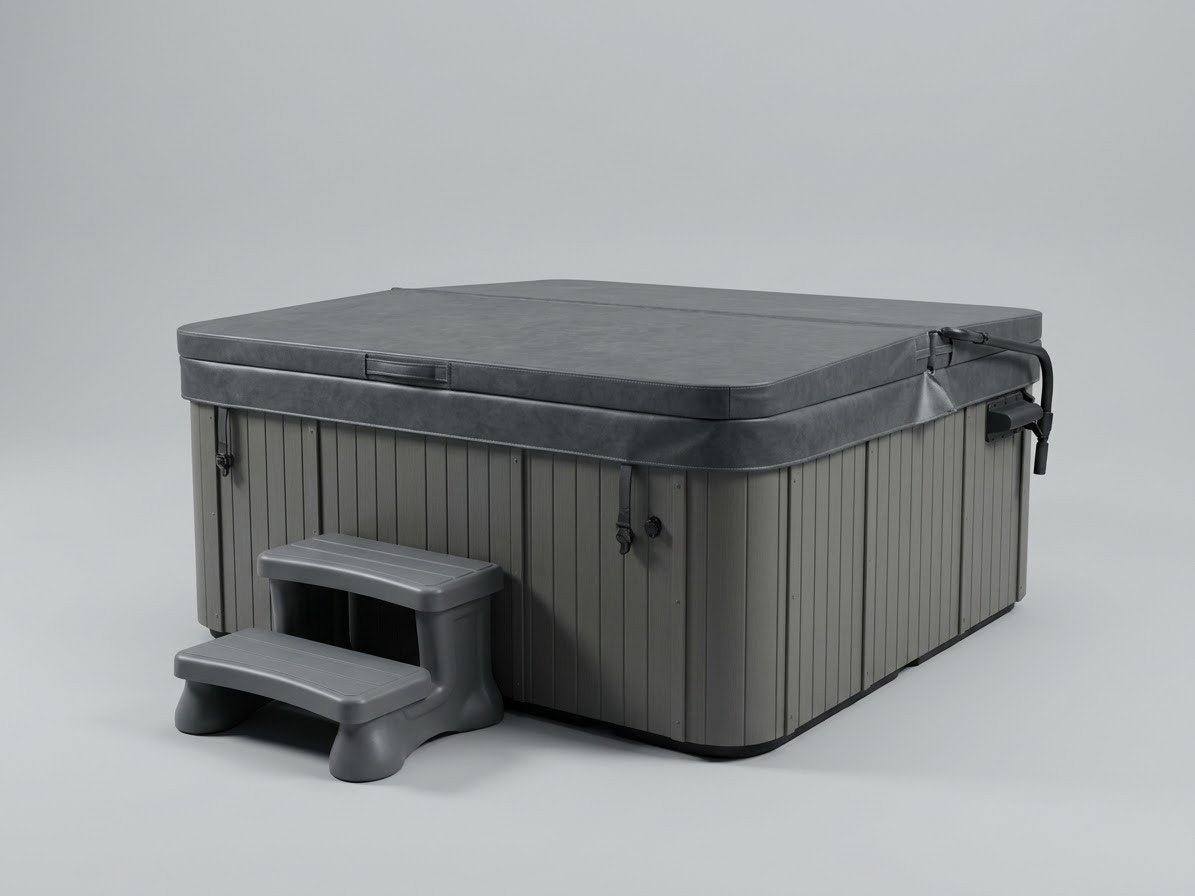 Jacuzzi voor 5 personen met cover en trap, Tuin en Terras, Ophalen, Gebruikt, Afdekzeil, Vast