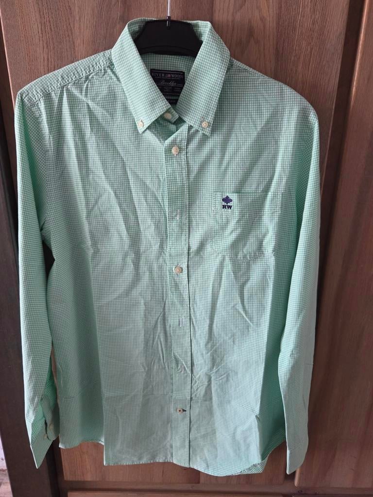 River Woods Brooklyn overhemd - Groen geruit - Maat M, Kleding | Heren, Overhemden, Zo goed als nieuw, River Woods, Groen, Halswijdte 39/40 (M)
