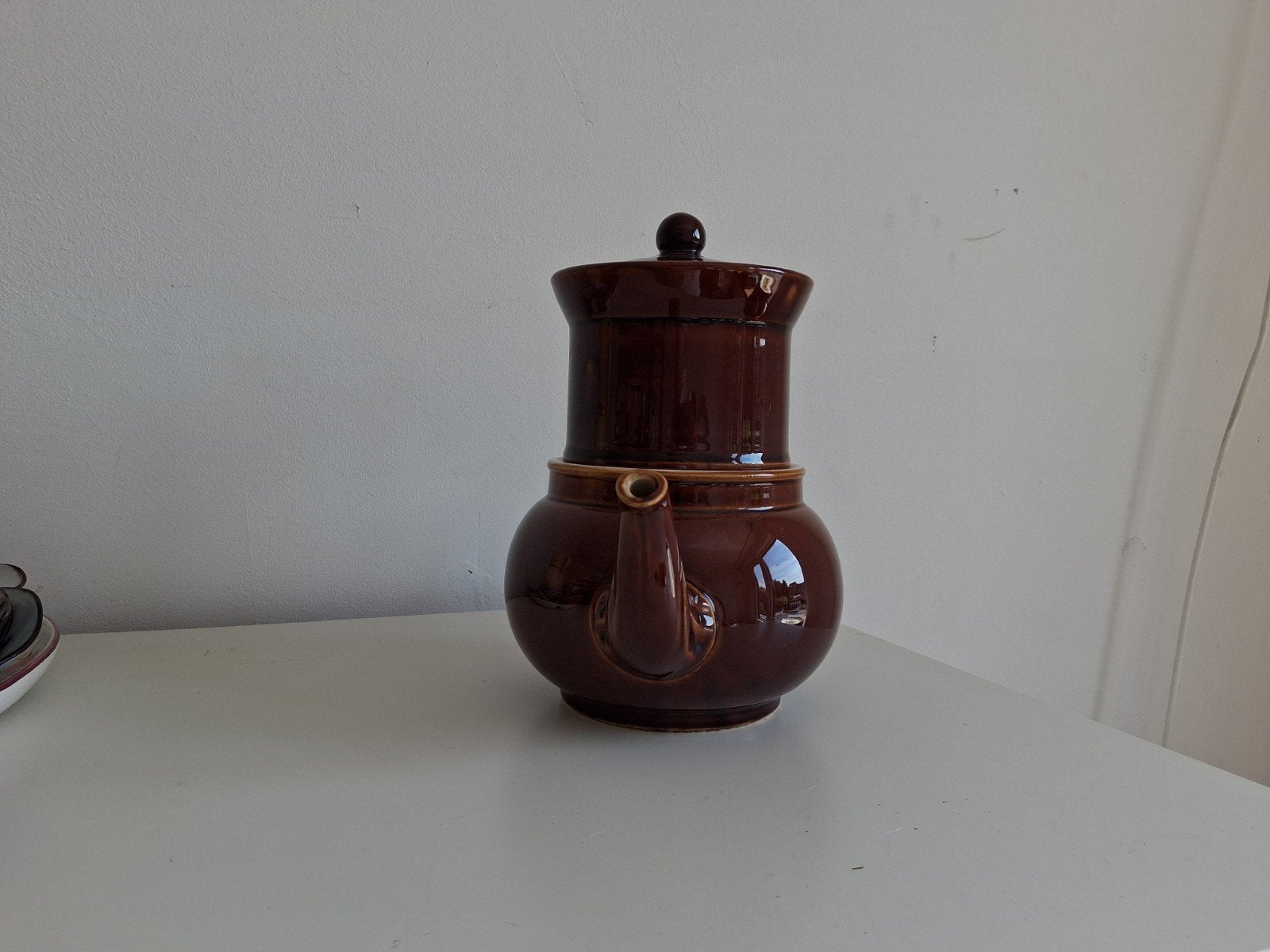 Vintage Bruine Keramische Koffiepot / Theepot, Antiek en Kunst, Ophalen
