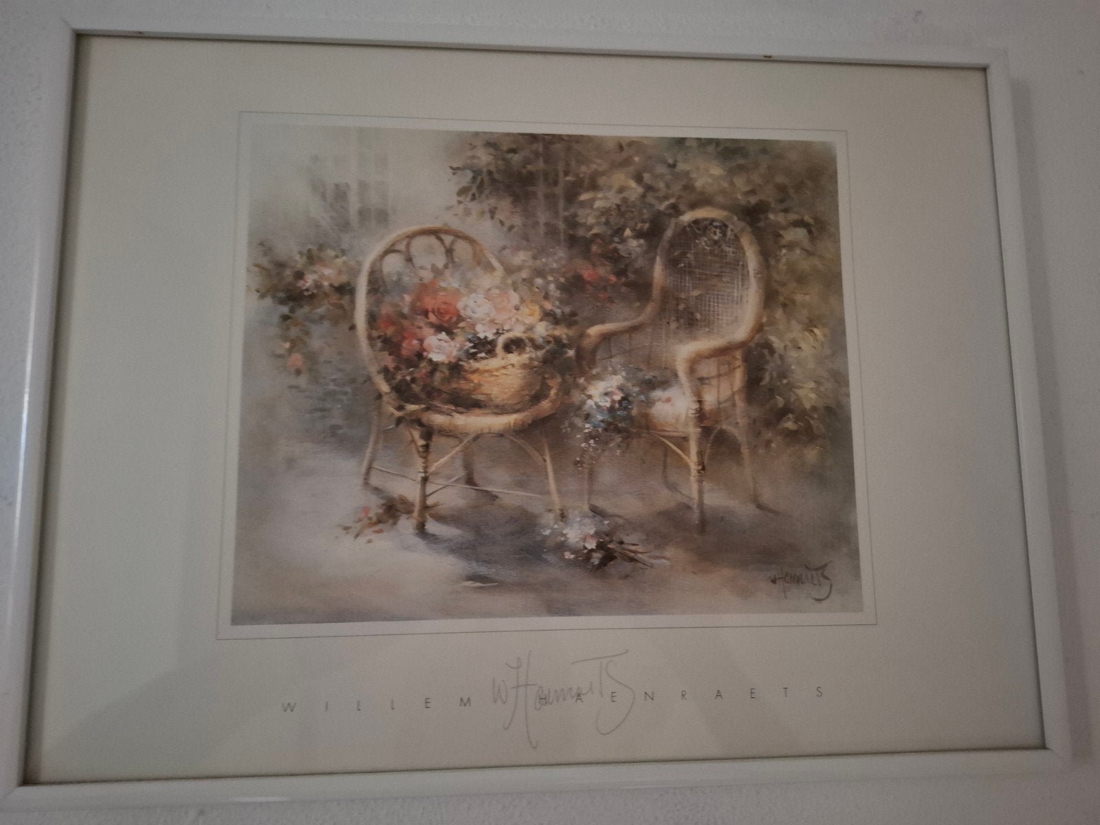 Willem Haenraets - Romantisch bloemen tafereel, Ophalen of Verzenden