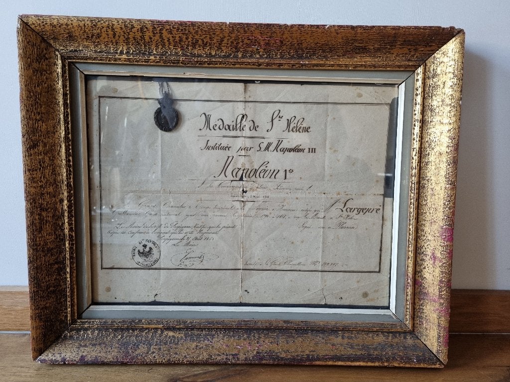 Keizer Napoleon Bonaparte oorkonde en medaille St.Helena, Ophalen of Verzenden, Napoleon Bonaparte