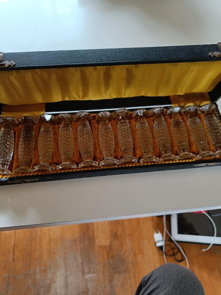 Set van 12 kristallen messen leggers in originele doos, Antiek en Kunst, Ophalen of Verzenden