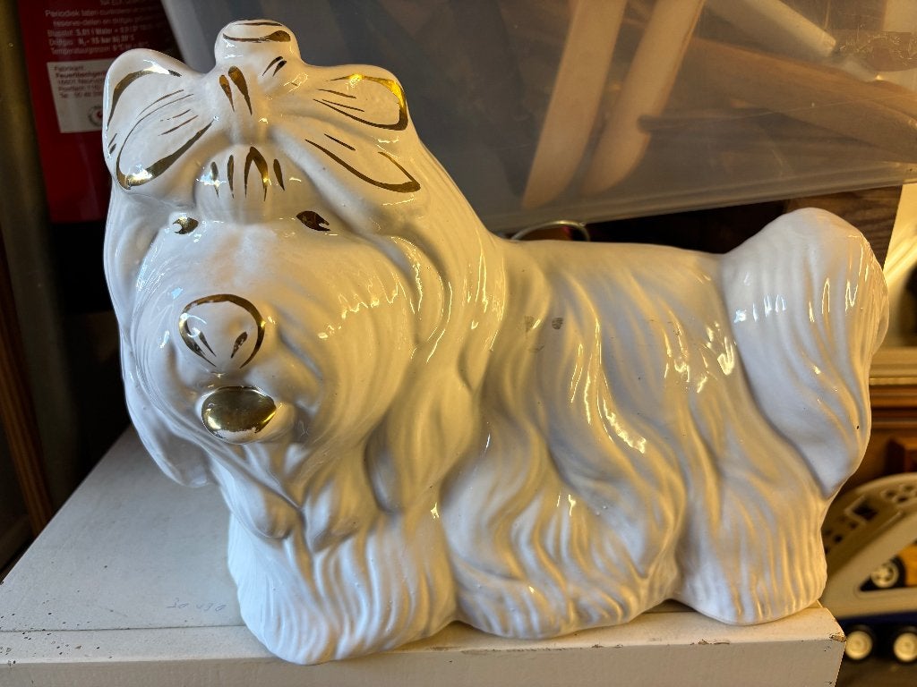 Vintage Witte Keramieken Yorkshire Terrier Limoges Stijl, Verzamelen, Ophalen of Verzenden, Zo goed als nieuw, Dier