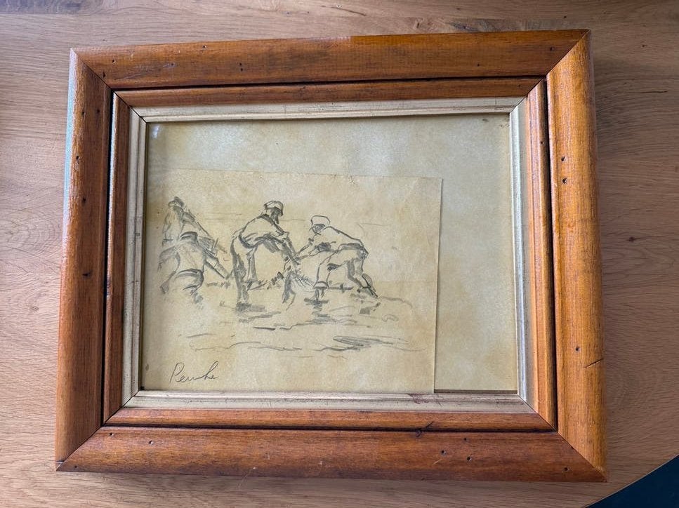Permeke - Gesigneerde studie, Ophalen of Verzenden, Tekening, Potloodtekening, Achter glas
