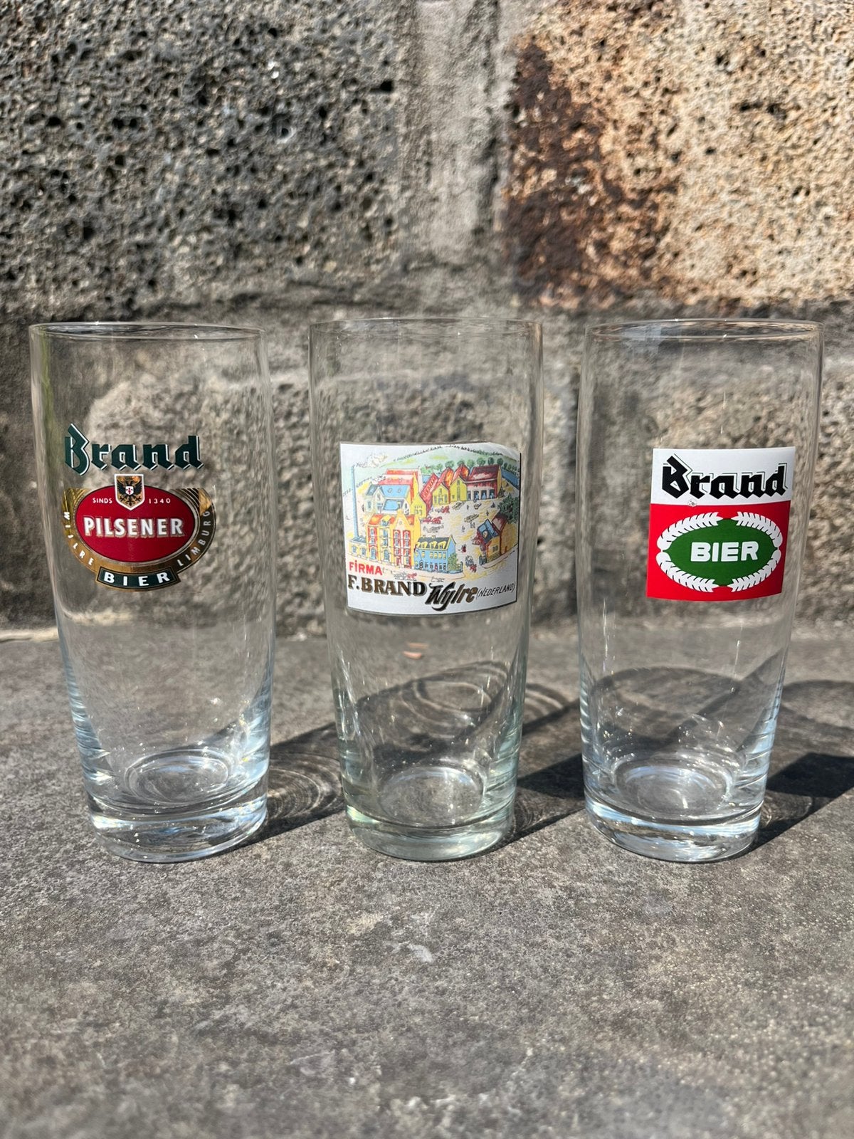 Vintage set van 3 Brand Bier glazen, Verzamelen, Biermerken, Ophalen of Verzenden, Zo goed als nieuw, Glas of Glazen, Brand
