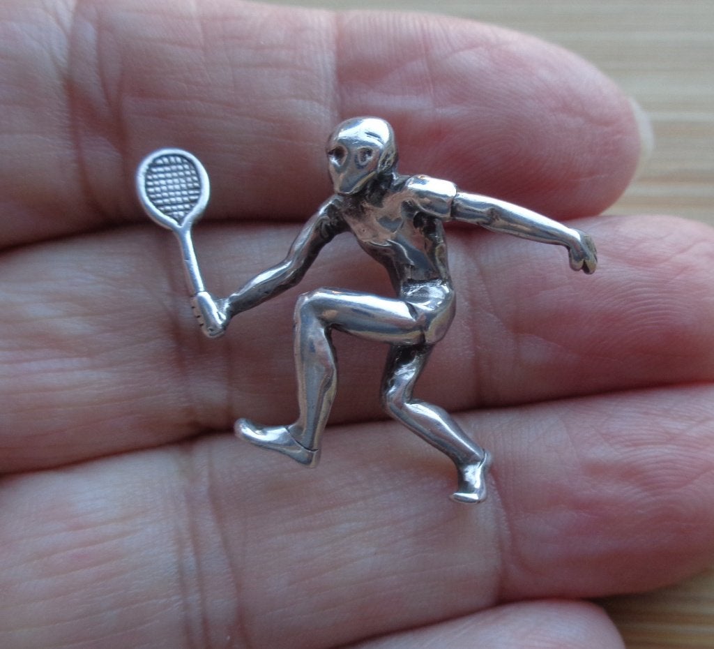 zilveren vintage hanger tennis speler [567], Verzenden, Zo goed als nieuw, Zilver, Zilver