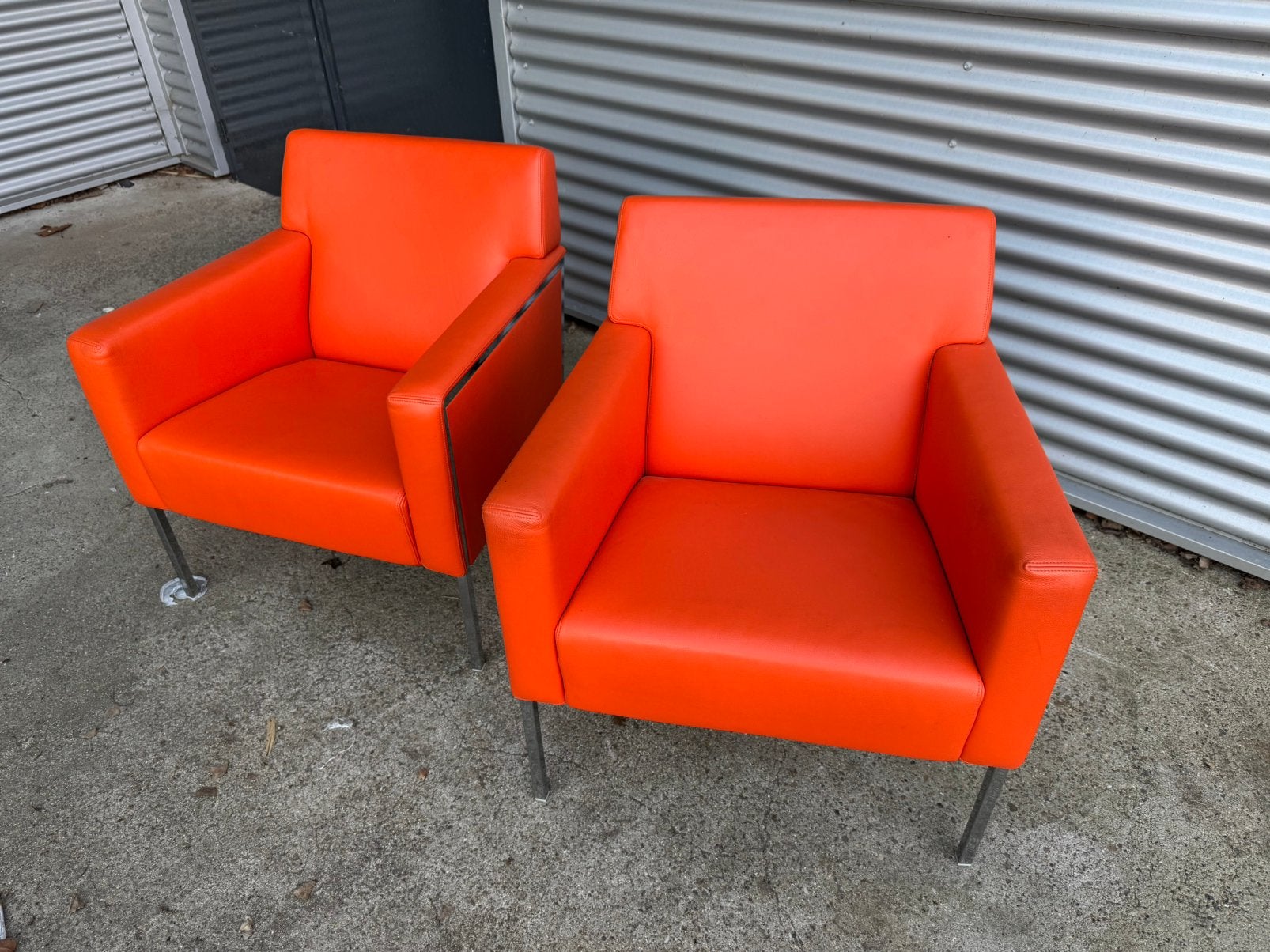 2x Moroso steel fauteuil leer rood, Huis en Inrichting, Ophalen, Zo goed als nieuw, 50 tot 75 cm, Leer