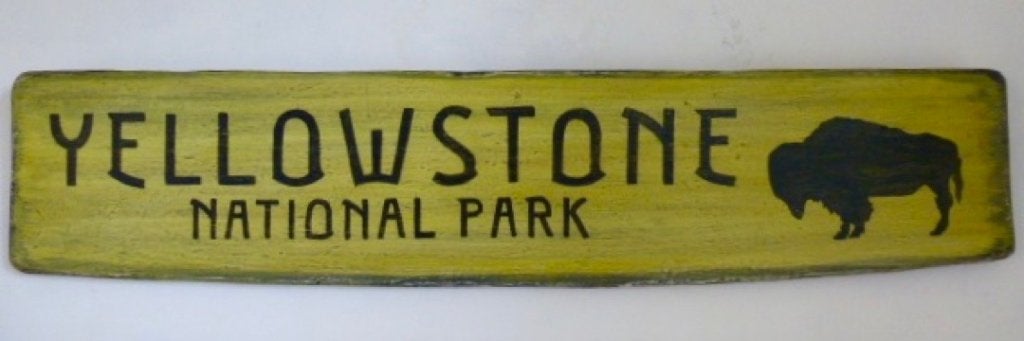 Vintage handgeschilderd bord Yellowstone Park / jongenskamer, Vintage, Ophalen of Verzenden, B6, Handgemaakt