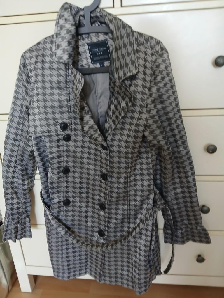 New View Trenchcoat Zwart/Wit Pied-de-poule Maat L, Zwart, Maat 42/44 (L), Ophalen of Verzenden, New View