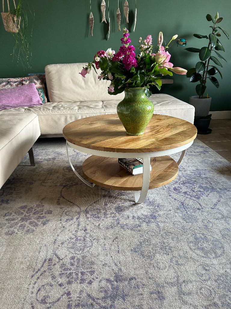 Salontafel rond 90 cm diameter , mangohout., Ophalen, Gebruikt, 50 tot 100 cm, Rond
