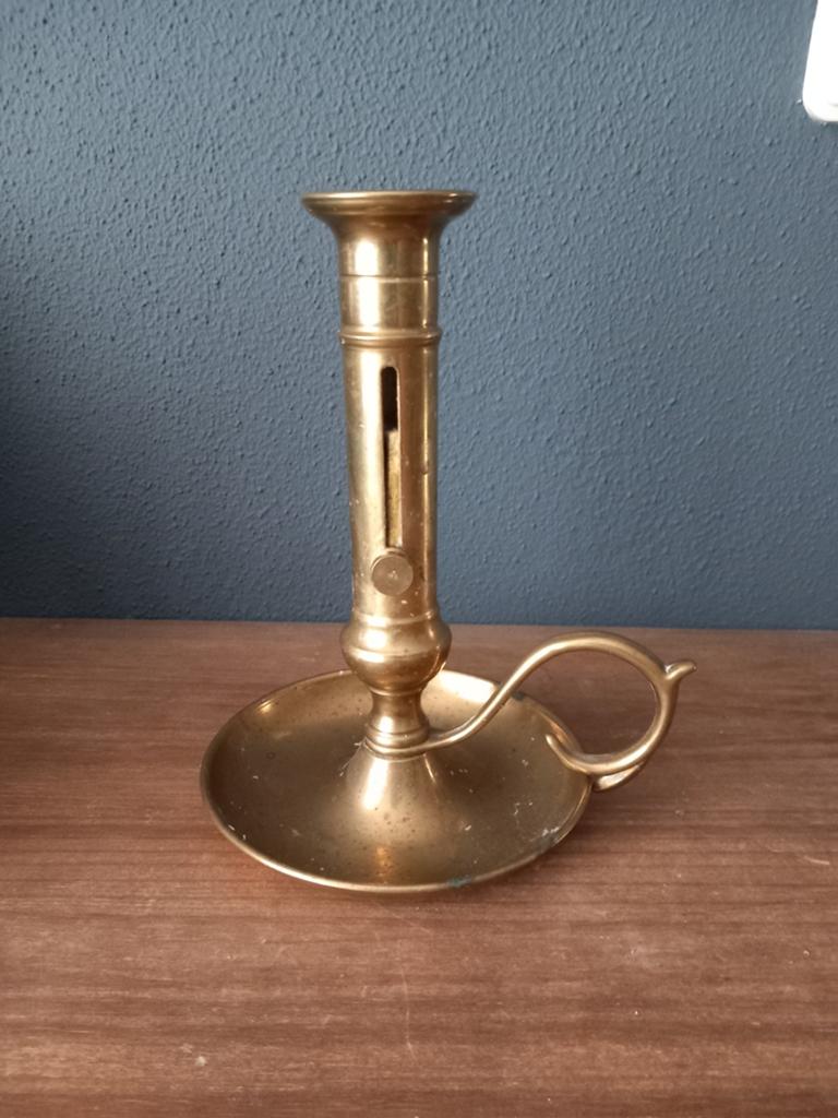 Antieke messing blaker schuifkandelaar 20 cm hoog., Ophalen of Verzenden, Koper of Brons