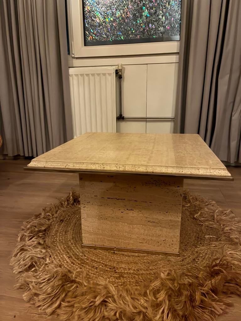 Mooie beige/ natuursteen salontafel marmer/travertin look, Huis en Inrichting, Tafels | Salontafels, Ophalen, Vierkant, 50 tot 100 cm