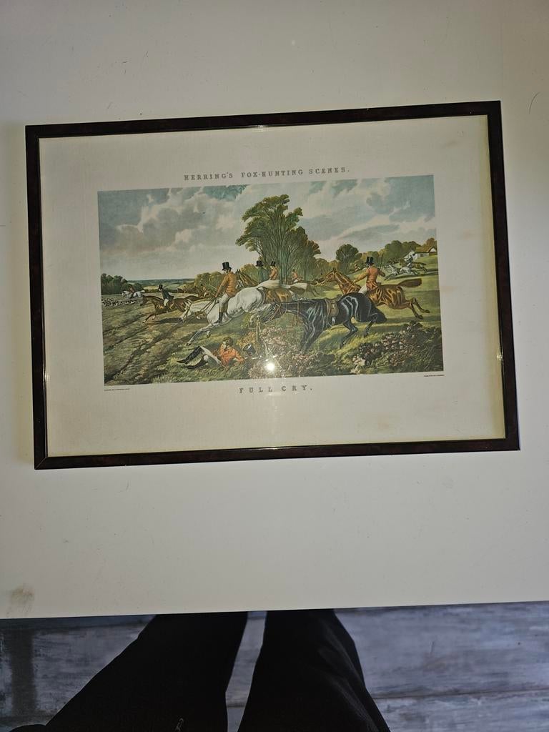 Antieke Jachtscène Prent - Herring's Fox-Hunting Scenes, Antiek en Kunst, Kunst | Etsen en Gravures, Lithografie, Handgekleurd