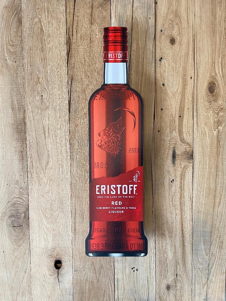 Reclamebord Eristoff Red vodka fles groot, 70cm, aluminium, Ophalen of Verzenden, Nieuw, Reclamebord