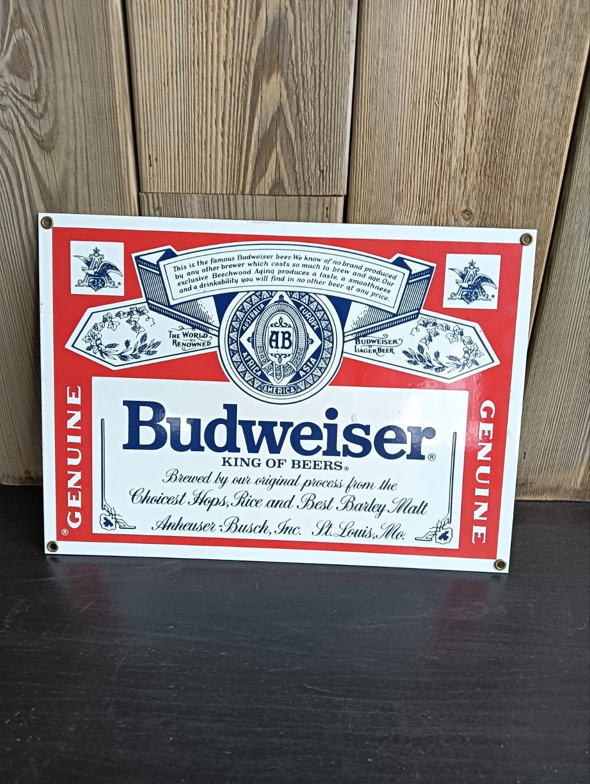 Emaille reclame bord van Budweiser, Ophalen, Reclamebord