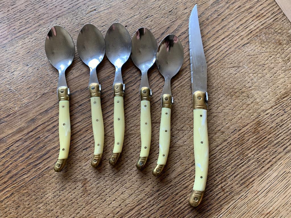 Bestek laguiole inox , 5 lepels 1 mes, Ophalen of Verzenden