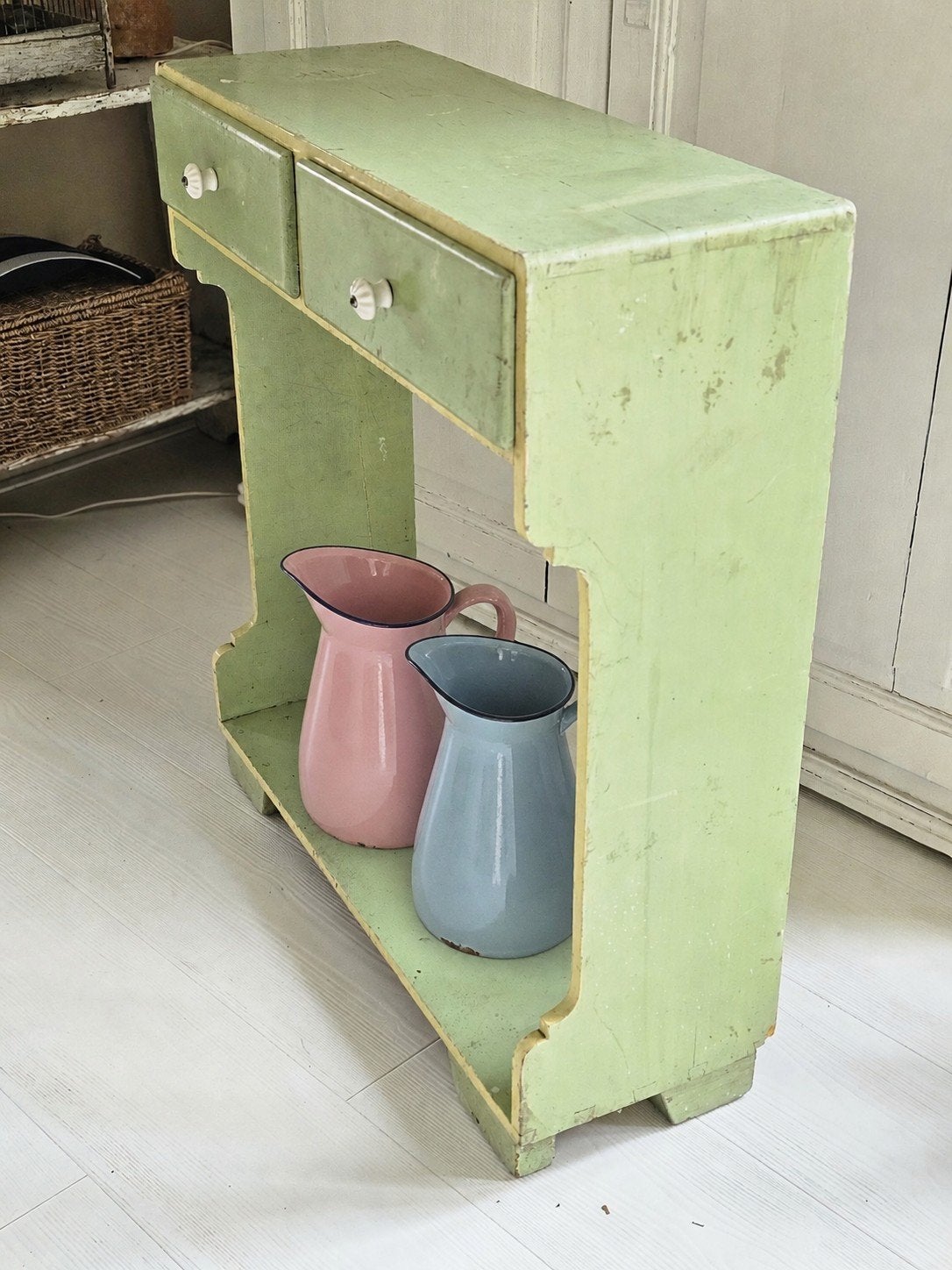 origineel Frans groen klompenbankje, Antiek en Kunst, Curiosa en Brocante, Ophalen