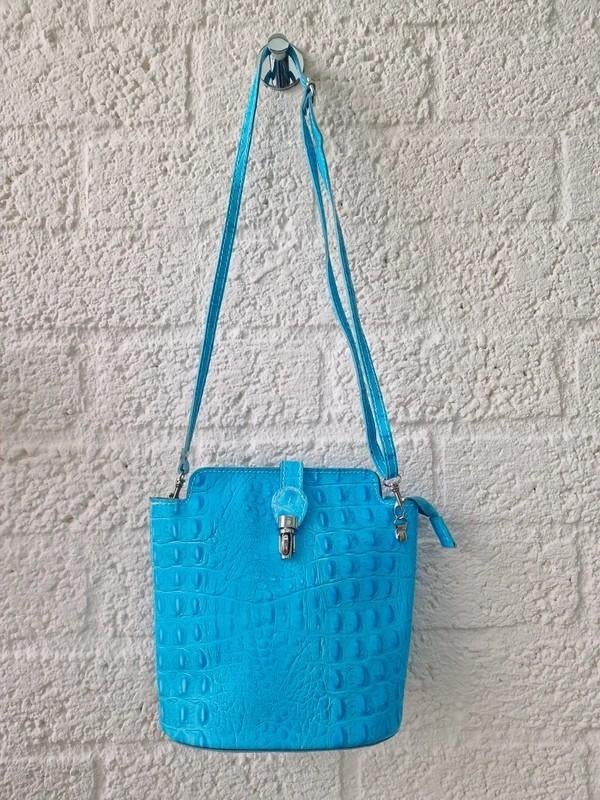 Leren croco tas blauw crossbody Italy borse in pelle, Ophalen of Verzenden, Blauw, Schoudertasje