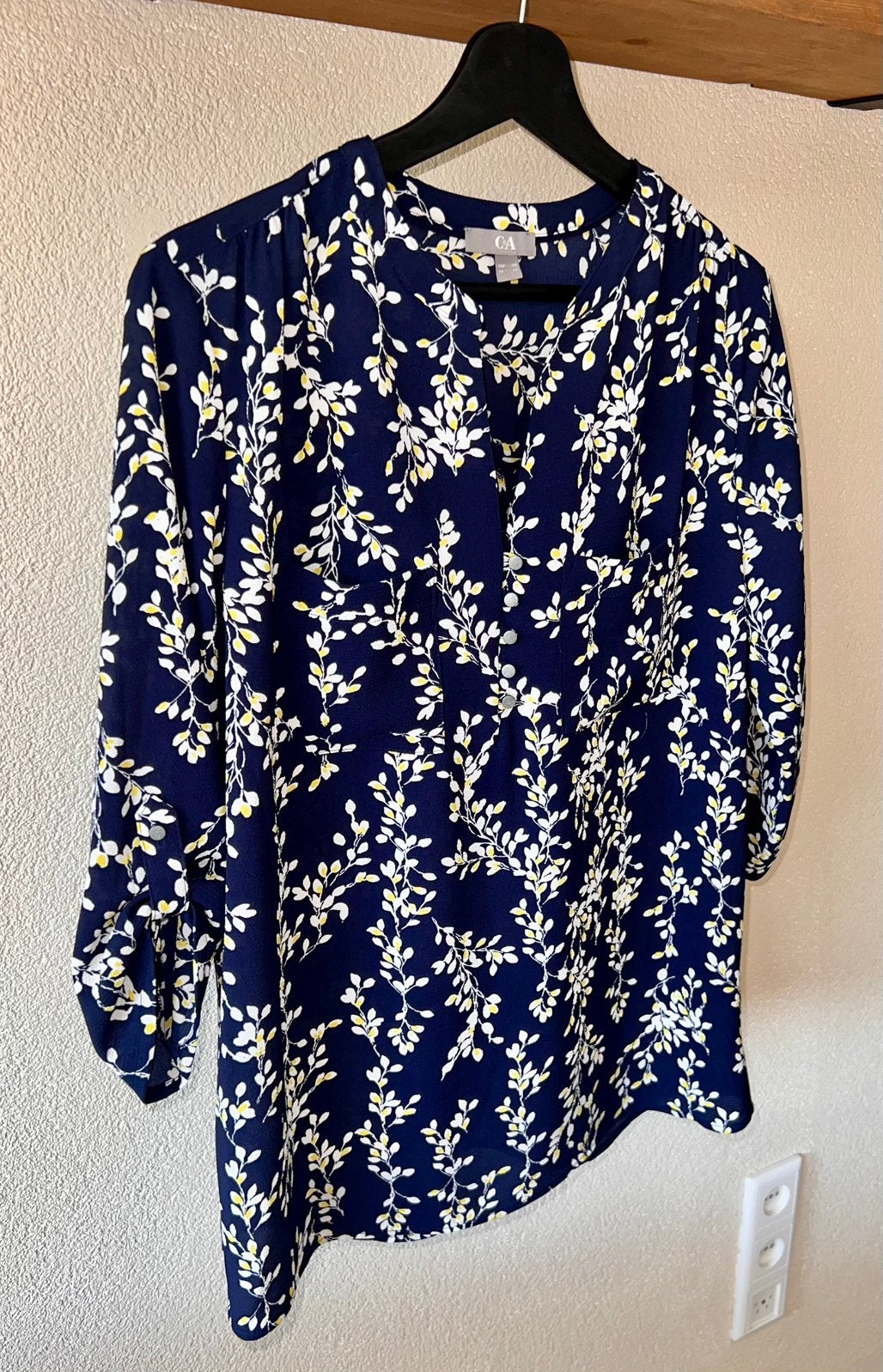 C&A blouse maat 40 donkerblauw bloemenprint 3/4 mouw, Kleding | Dames, Verzenden, Zo goed als nieuw, Maat 38/40 (M), Blauw