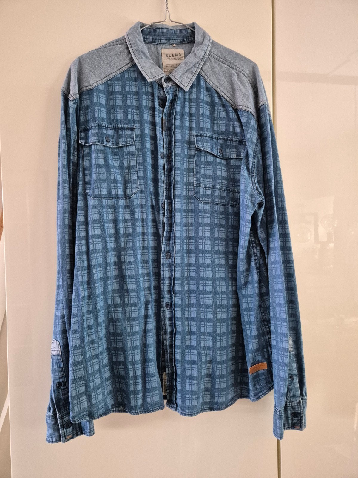 BLEND Denim overhemd met ruitpatroon - Maat XXL, Blauw, Ophalen of Verzenden, Zo goed als nieuw, Overige halswijdtes