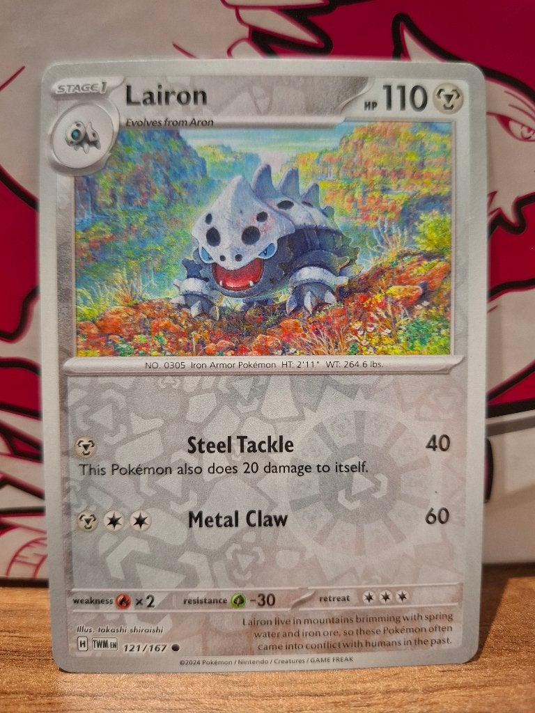 Pokemon Lairon TWM 121/167 reverse holo, Ophalen of Verzenden, Nieuw, Losse kaart
