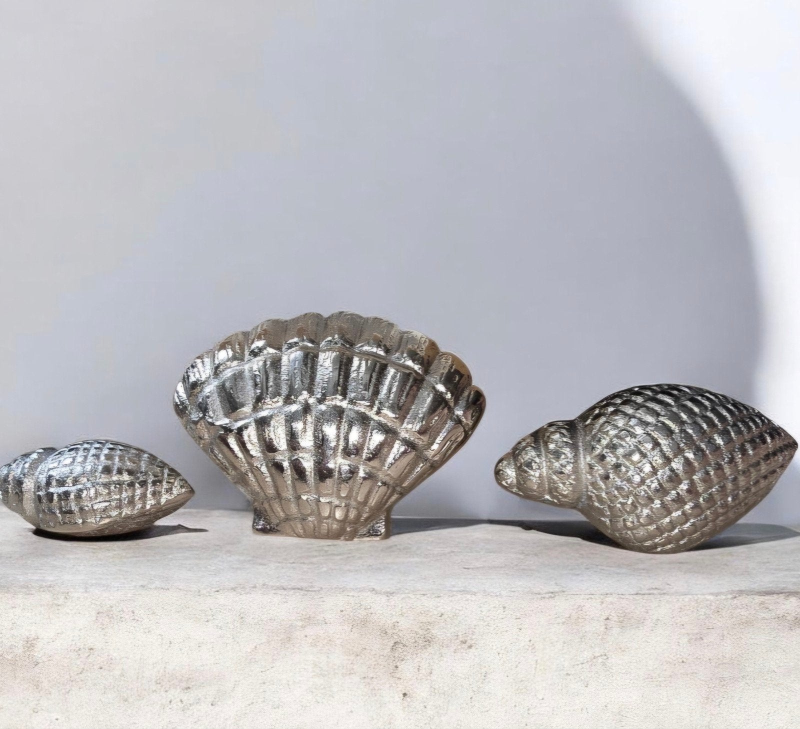 3pcs  rivièra maison shell ornamenten zilver nickel, Ophalen of Verzenden, Nieuw, Zilver, Metaal