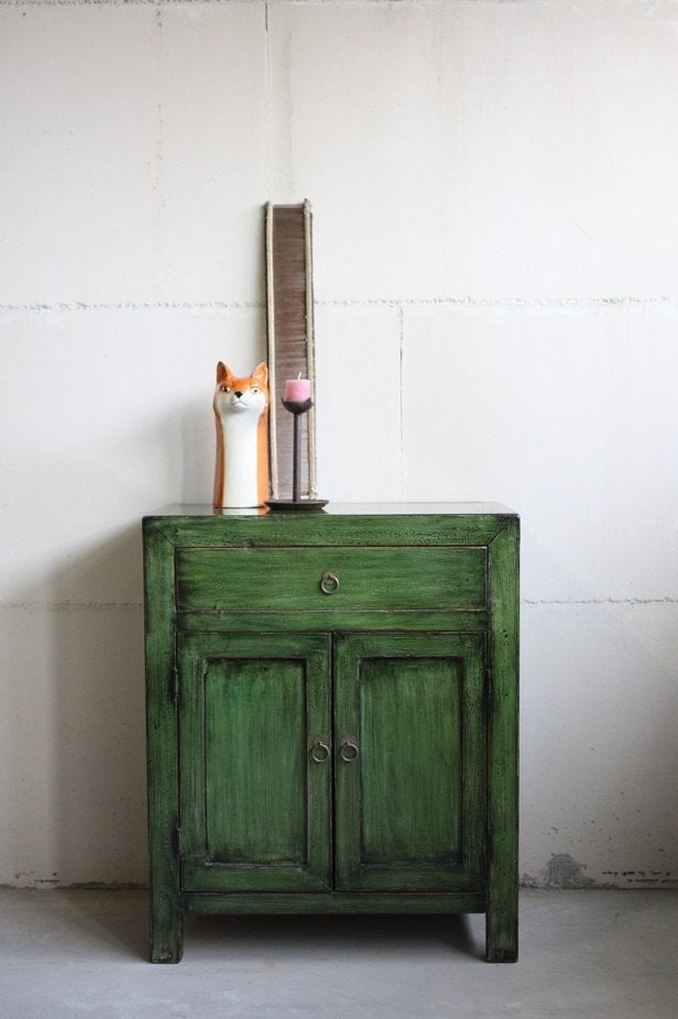 Bohemian Landelijk Glossy Groen Kastje Chinese Houten Kast, Nieuw, Ophalen of Verzenden, 65 cm of meer, 70 cm of meer
