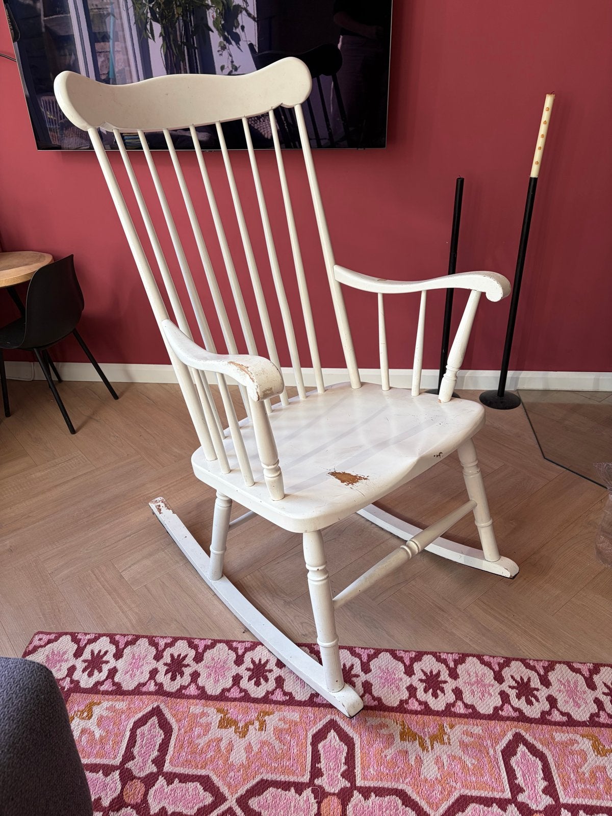 Witte schommelstoel, Huis en Inrichting, Ophalen, Gebruikt, Wit, Eén