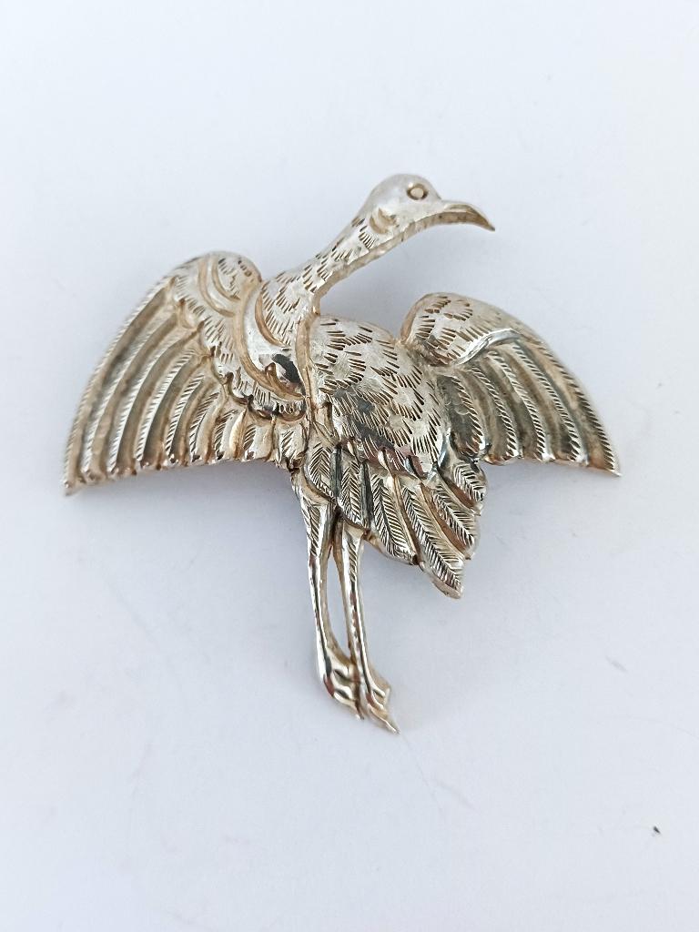 grote sterling zilver broche, kraanvogel, Ophalen of Verzenden, Zilver, Broche