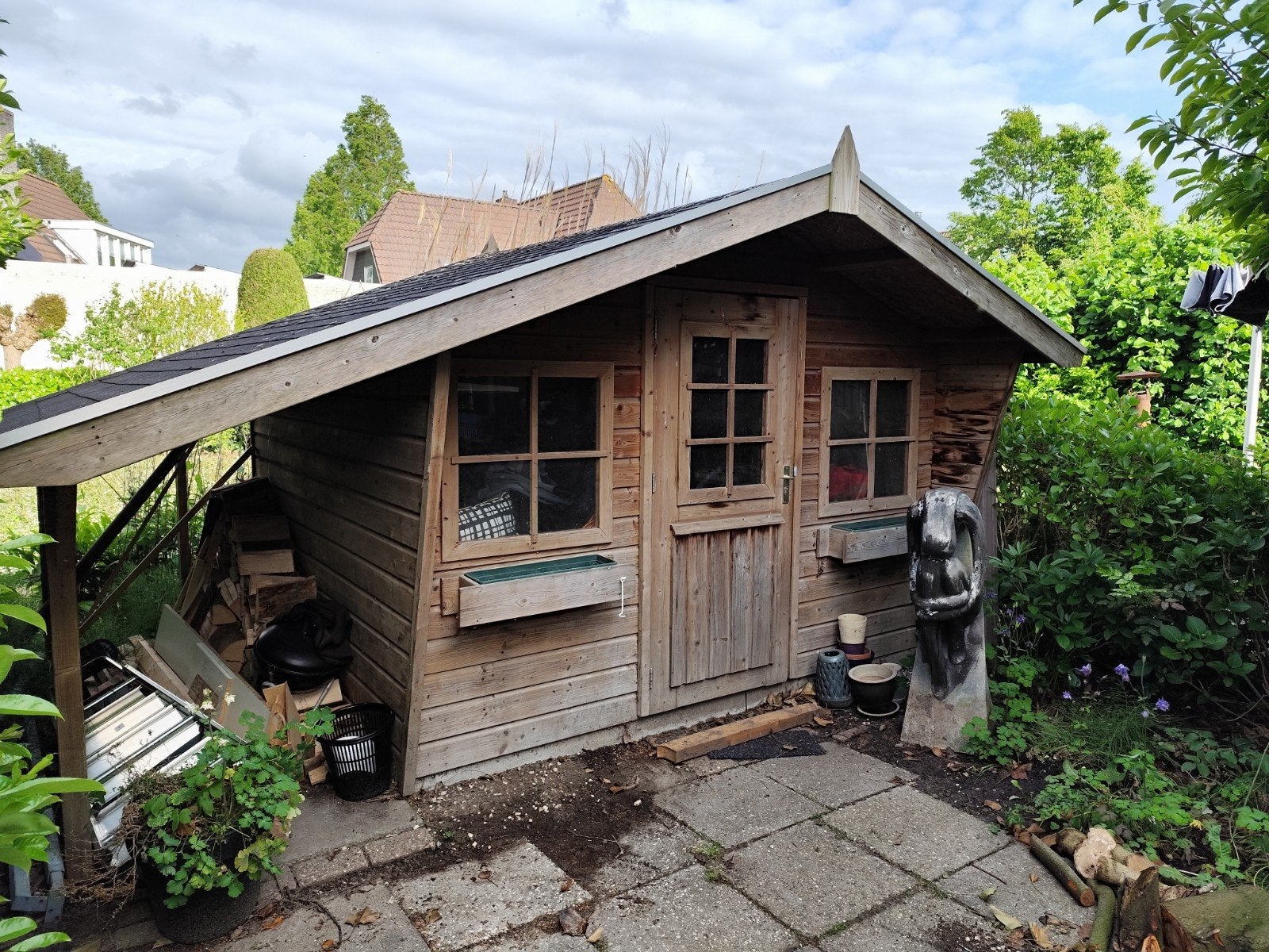 Gratis, tuinhuisje met zijluifel, Tuin en Terras, Ophalen, Gebruikt, Hout, Overige typen
