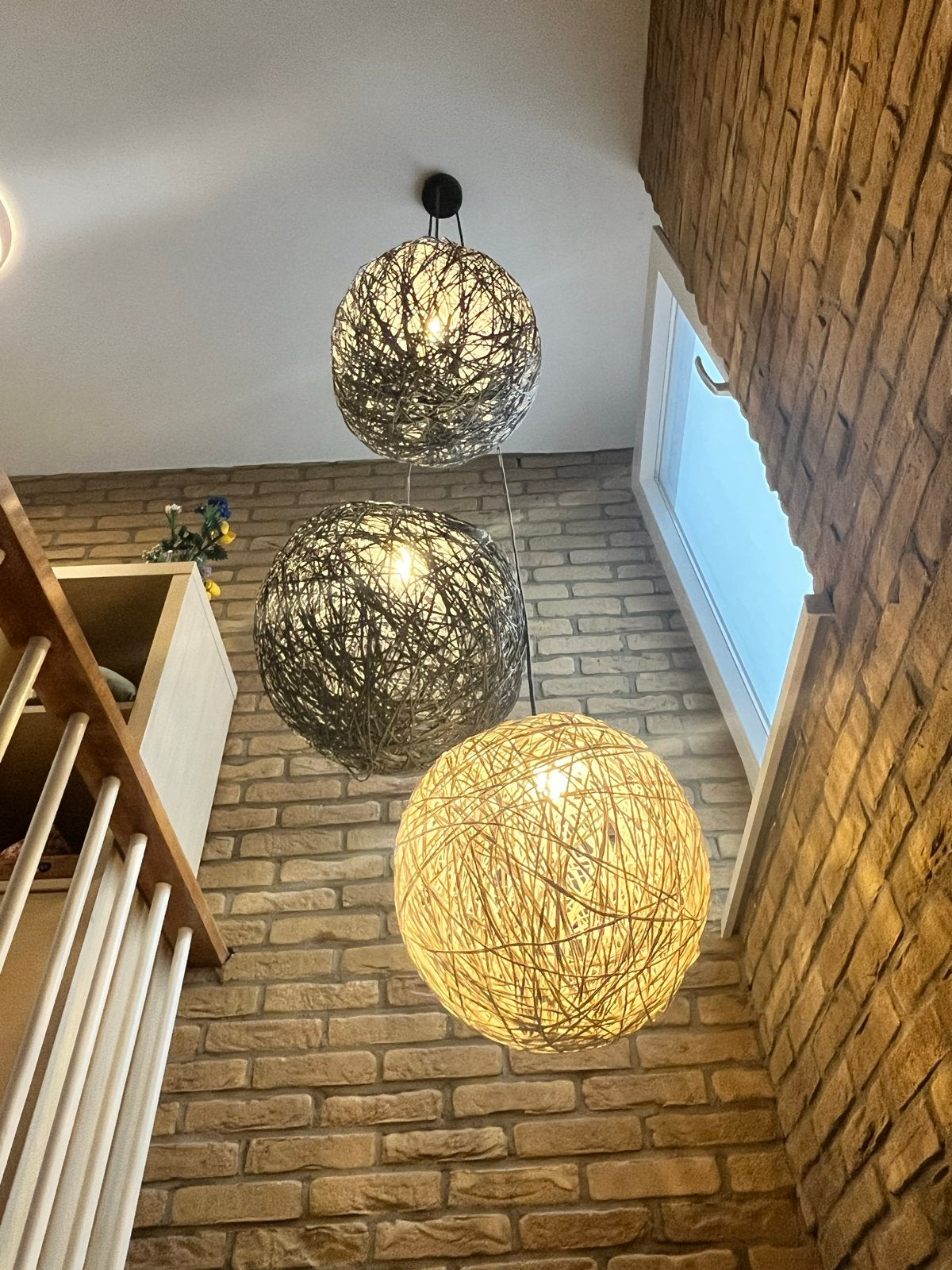 Videlamp met 3 bollen, Ophalen, Zo goed als nieuw, Textiel, E27 (groot)