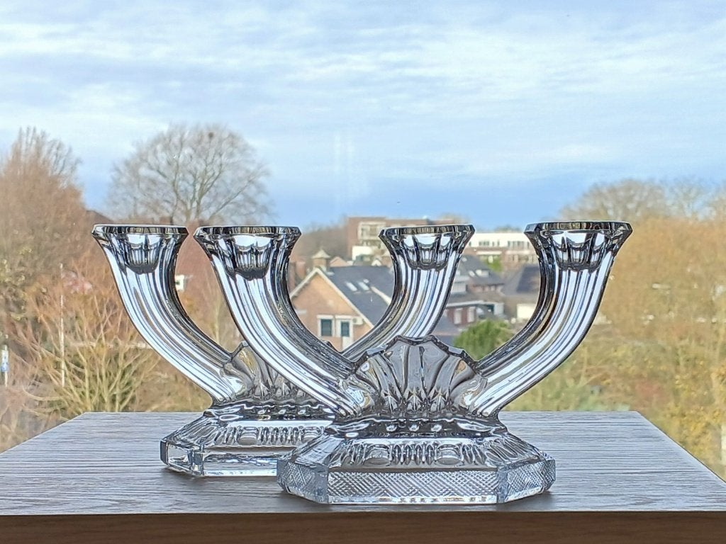 Kandelaar (2x) Kristal Ernst Buder 1960’s, Ophalen of Verzenden, Kristal