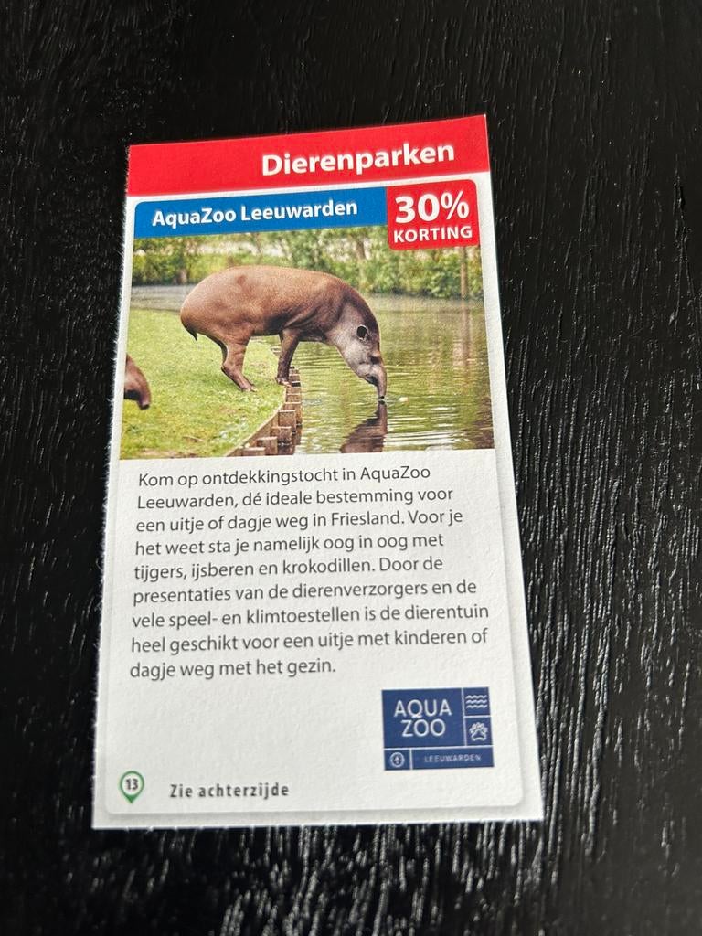 Voordeelcoupon AquaZoo Leeuwarden, Eén persoon, Kortingskaart