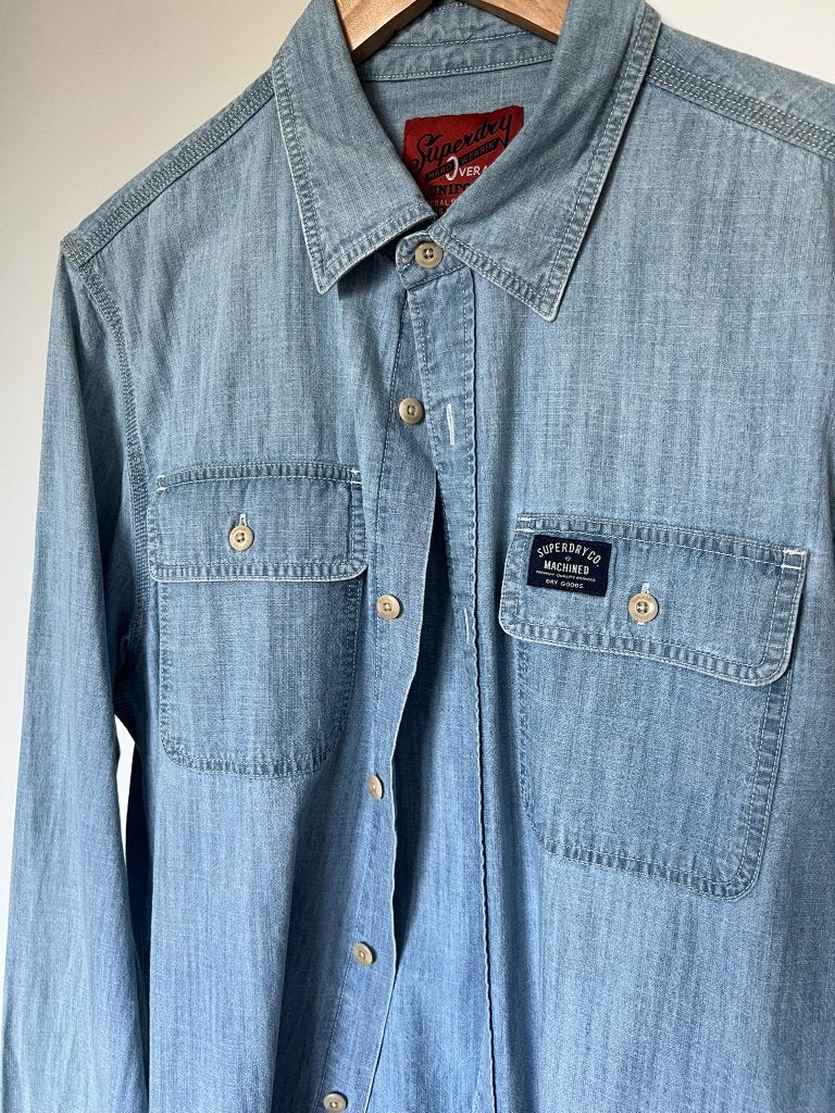 Superdry denim look blouse XL, Nieuw, Halswijdte 43/44 (XL), Superdry, Verzenden