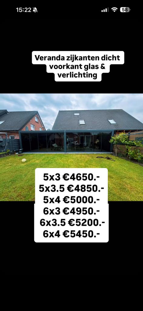MSE VERANDA NU ACTIE!! check onze prijzenlijst!!!!, Tuin en Terras, Overkappingen, Ophalen of Verzenden, Nieuw, Veranda
