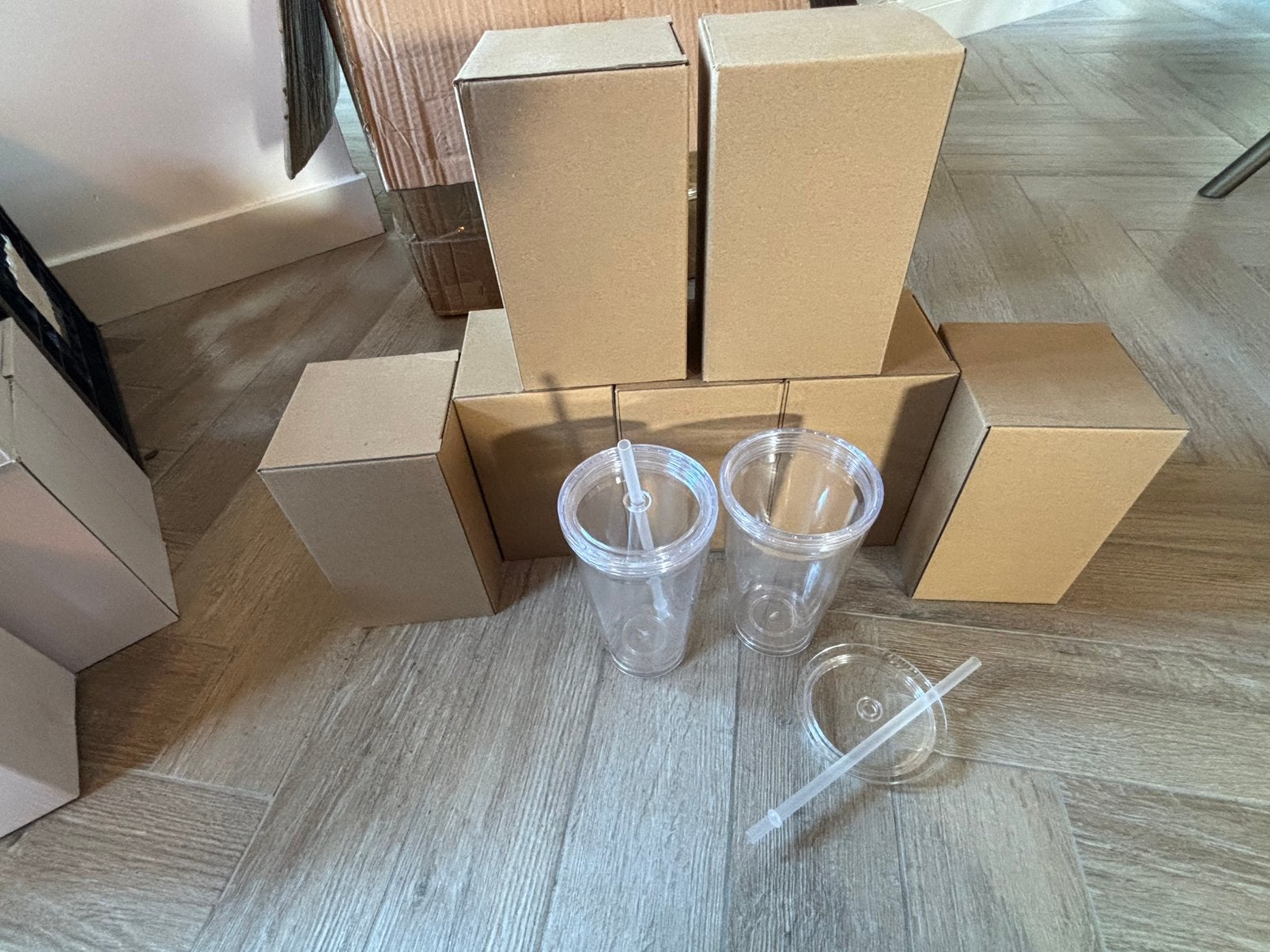 Plastic bekers dubbelwandig 30x, Overige materialen, Overige typen, Ophalen of Verzenden, Zo goed als nieuw