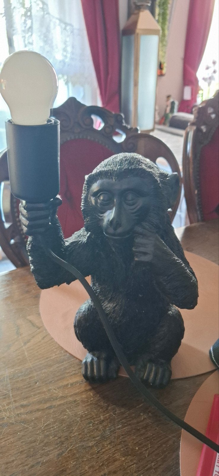 Light & Living Monkey tafellamp - Zwart - E27, Figuurlamp, Kunststof, Zo goed als nieuw, Zwart