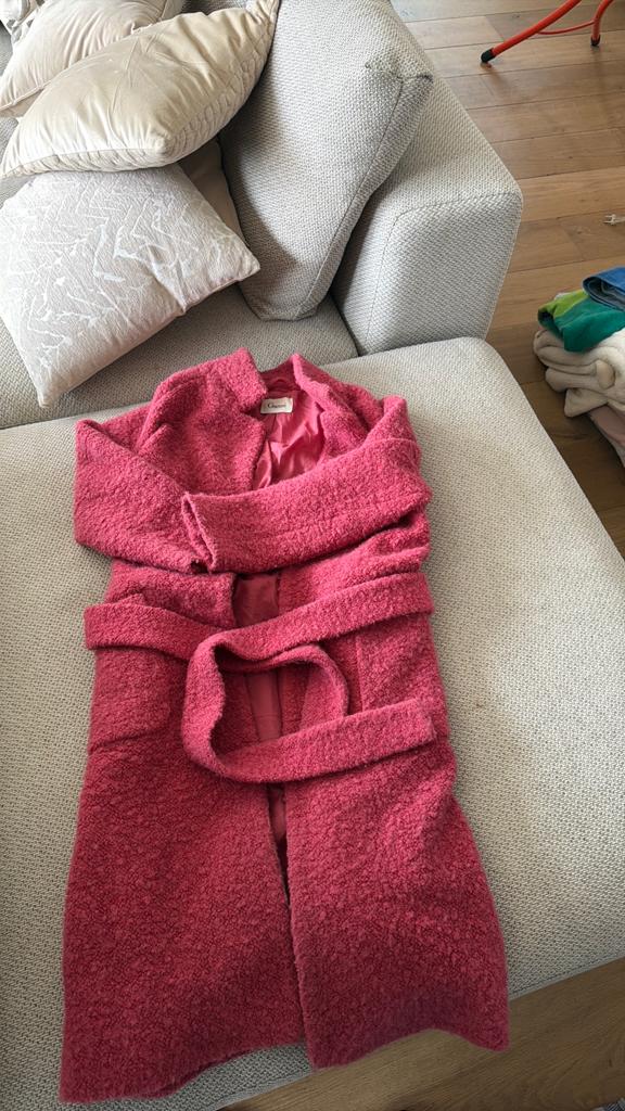 Ganni Bouclé Jas Roze Maat S, Ophalen of Verzenden, Zo goed als nieuw, Maat 36 (S), Roze