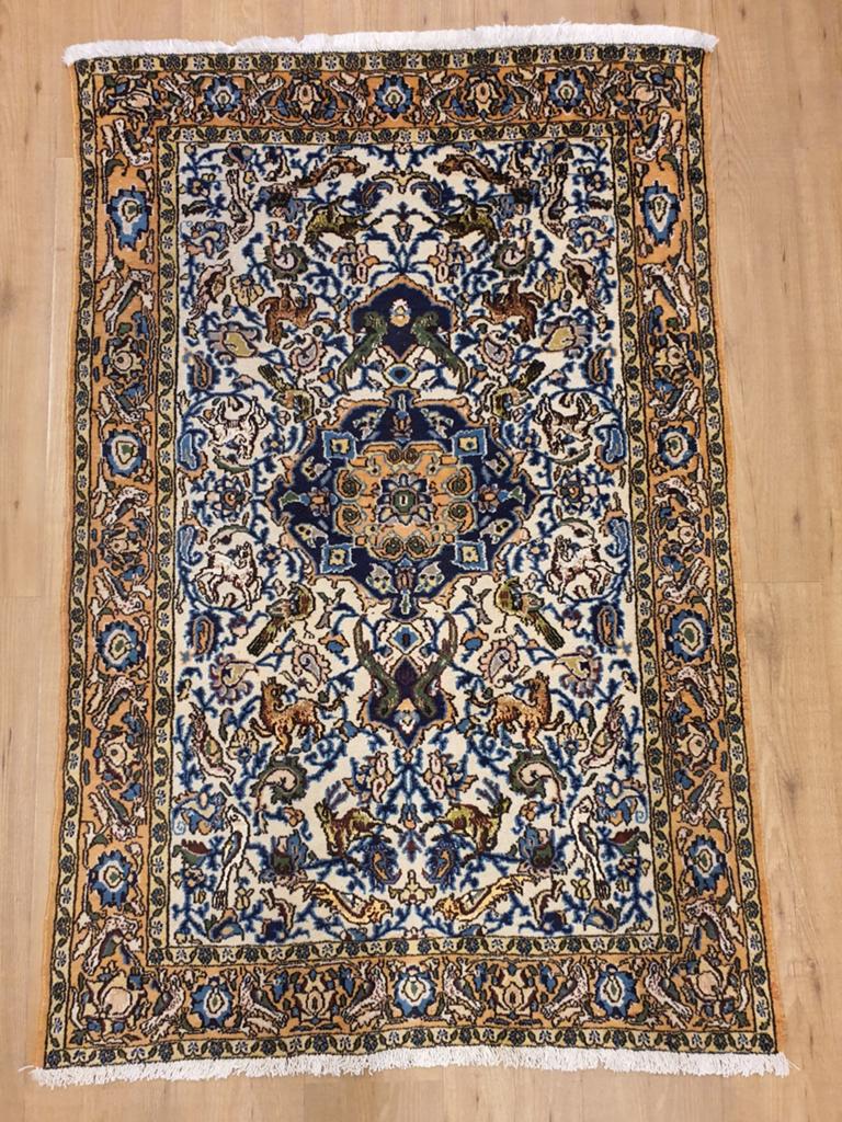 Vintage handgeknoopt perzisch tapijt ghom 154x101, Info@SlatsAntiek.nl, Tweedehands, 100 tot 150 cm, Perzisch